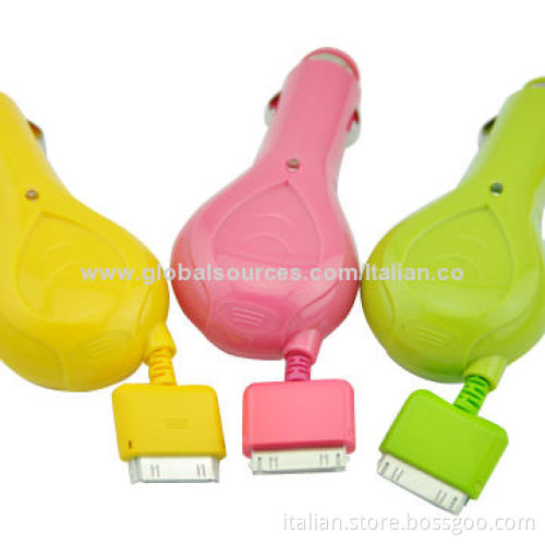 In-car Chargers with Micro Retractable Cable for iPhone 4/4S